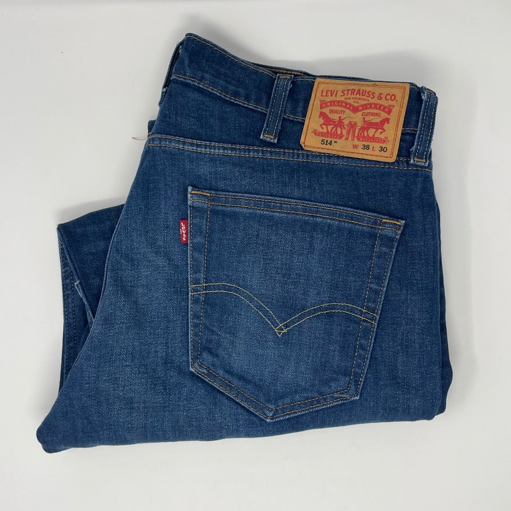 Levis 514 Straight Fit Mens Blue Denim Jeans 38x30 Medium Wash 00514-1302